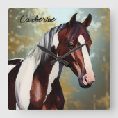 美しい絵を描馬 スクエア壁時計 (正面)