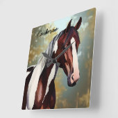 美しい絵を描馬 スクエア壁時計 (傾斜)