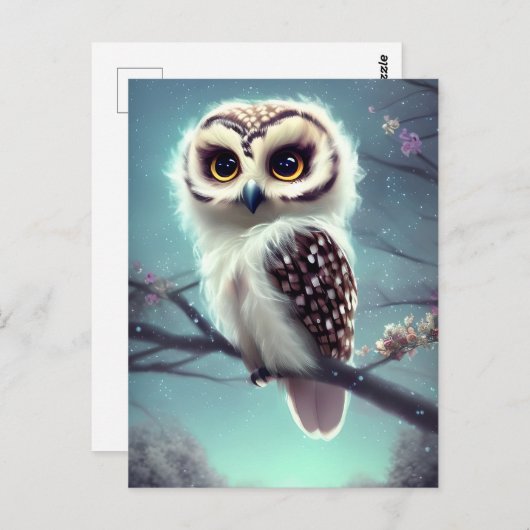美しい絵画フクロウが夜に枝に。 ポストカード (正面/裏面)