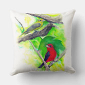 美しい緋色のタネガーの鳥アート クッション (裏面)