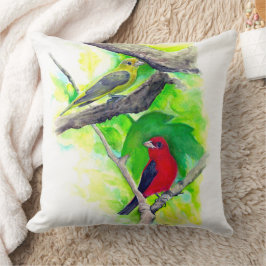 美しい緋色のタネガーの鳥アート クッション