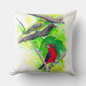 美しい緋色のタネガーの鳥アート クッション (正面)