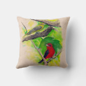 美しい緋色のタネガーの鳥アート クッション (裏面)