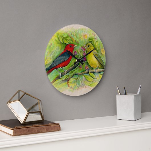 美しい緋色のタネジャーズ水彩アート ラージ壁時計 (オフィス)