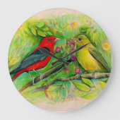 美しい緋色のタネジャーズ水彩アート ラージ壁時計 (正面)