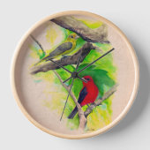美しい緋色のタネージャ絵画の鳥 壁時計 (正面)