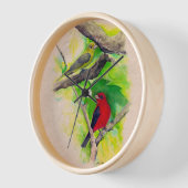美しい緋色のタネージャ絵画の鳥 壁時計 (傾斜)
