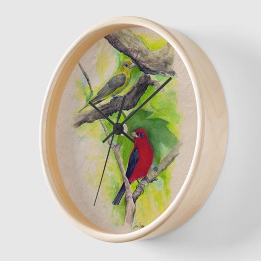 美しい緋色のタネージャ絵画の鳥 壁時計 (傾斜)