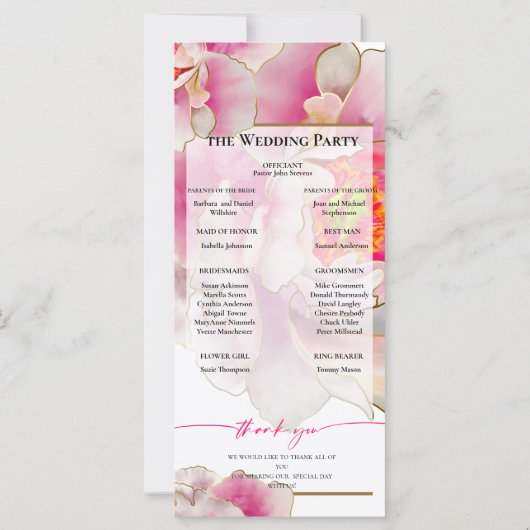 美しい緋色の牡丹フローラ結婚式 プログラム (裏面)