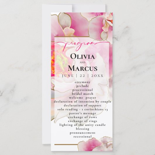 美しい緋色の牡丹フローラ結婚式 プログラム (正面)