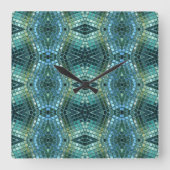 美しい緑および青のガラスモザイク スクエア壁時計 (正面)