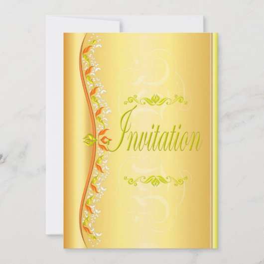 美しい緑とオレンジの金ゴールド招待状 招待状 (正面)