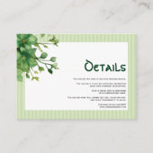 美しい緑とストライプ結婚詳細 エンクロージャーカード (正面)