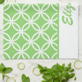 美しい緑と白の円形パターン キッチンタオル (折り畳み)