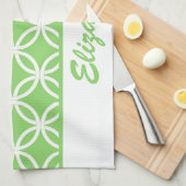 美しい緑と白の円形パターン キッチンタオル (四つ折り)