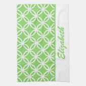 美しい緑と白の円形パターン キッチンタオル (縦)
