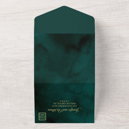 美しい緑と白結婚の オールインワン招待状 (外側)