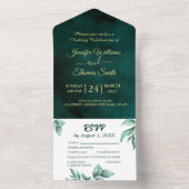 美しい緑と白結婚の オールインワン招待状 (内側)