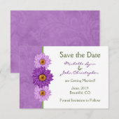 美しい緑と紫の花のウェディング セーブザデート (正面/裏面)
