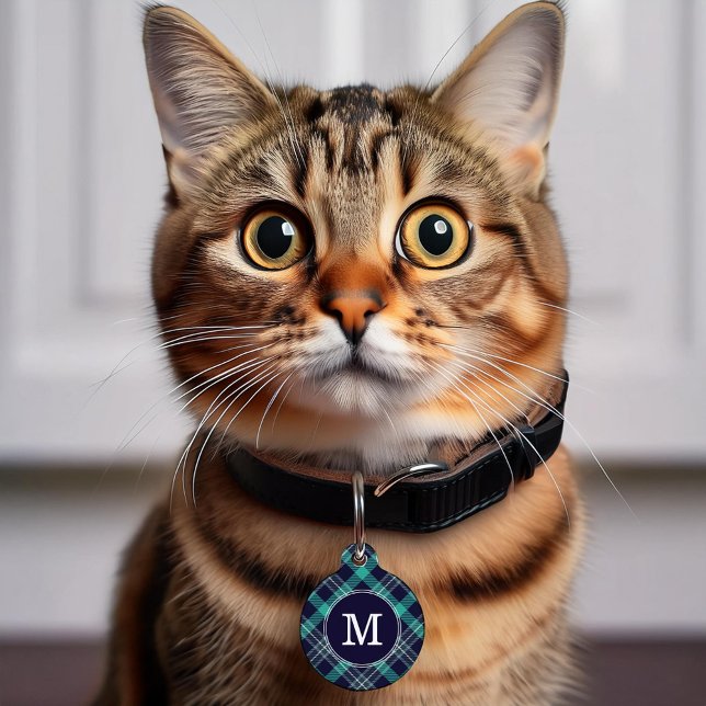 美しい緑と青の格子模様 ペット　ネームタグ (クリエイターアップロード済み)