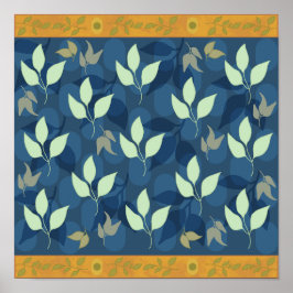 美しい緑と青の葉柄 ポスター