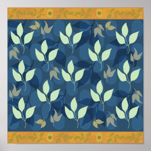 美しい緑と青の葉柄 ポスター (正面)