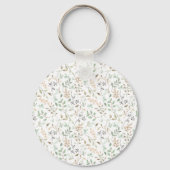 美しい緑のオレンジ色の花柄 キーホルダー (正面)