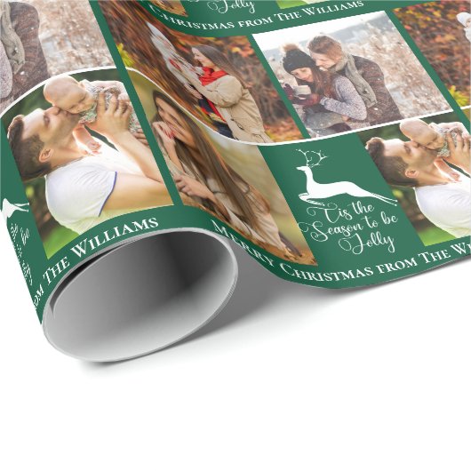 美しい緑のクリスマストナカイの写真コラージュ ラッピングペーパー (ロールコーナー)