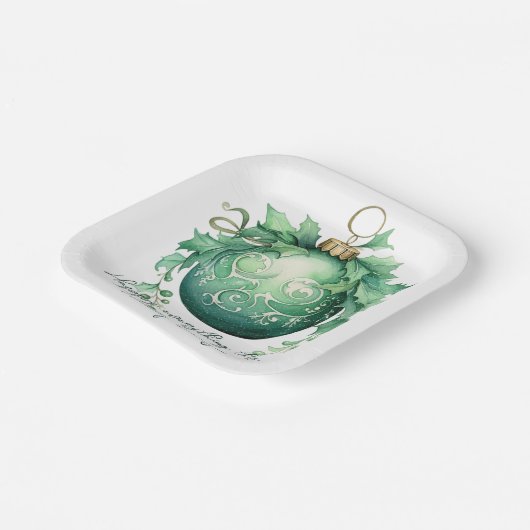 美しい緑のクリスマスボールの雪 ペーパープレート (傾斜あり)