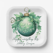 美しい緑のクリスマスボールの雪 ペーパープレート (正面)