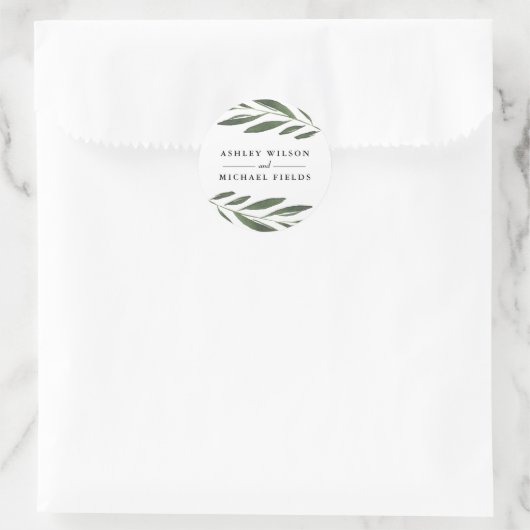 美しい緑のシダの葉モダン結婚式の引き出物 ラウンドシール (バッグ)