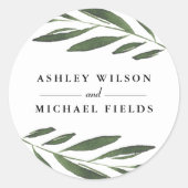 美しい緑のシダの葉モダン結婚式の引き出物 ラウンドシール (正面)