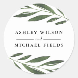 美しい緑のシダの葉モダン結婚式の引き出物 ラウンドシール