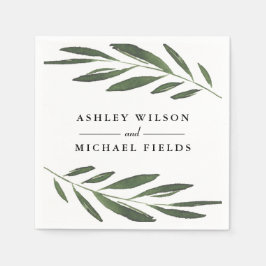 美しい緑のシダモダンの結婚葉 スタンダードカクテルナプキン