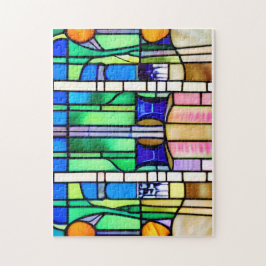 美しい緑のステンドグラス ジグソーパズル