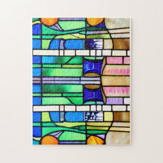 美しい緑のステンドグラス ジグソーパズル