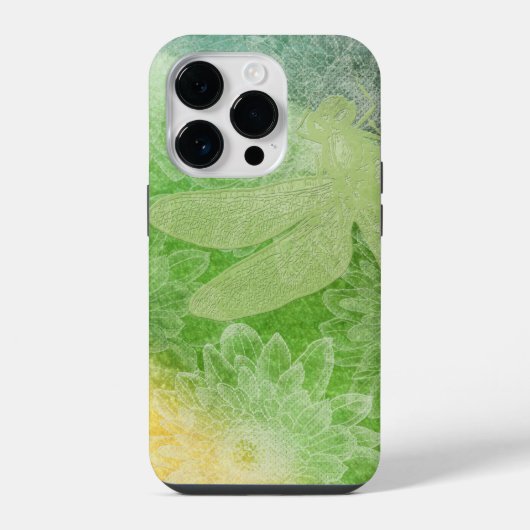 美しい緑のトンボの花のデザイン iPhoneケース (裏面)