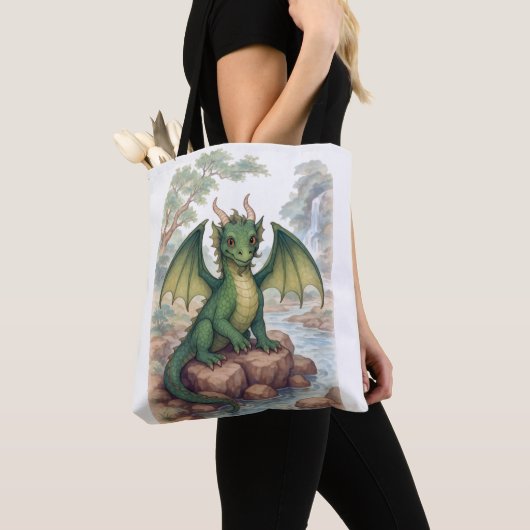 美しい緑のドラゴン トートバッグ (クローズアップ)