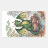 美しい緑のドラゴン 長方形シール (正面)