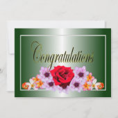 美しい緑のフローラデザインおめでとう 招待状 (正面)