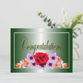 美しい緑のフローラデザインおめでとう 招待状 (スタンド正面)