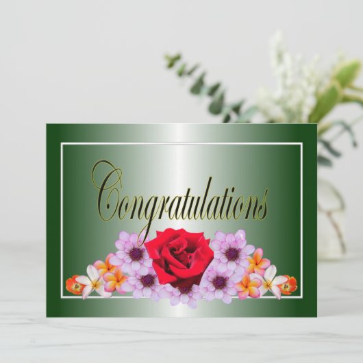 美しい緑のフローラデザインおめでとう 招待状 (スタンド正面)