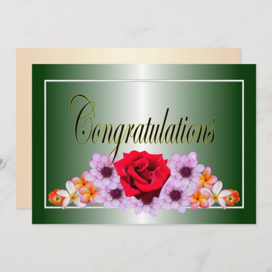 美しい緑のフローラデザインおめでとう 招待状 (正面/裏面)