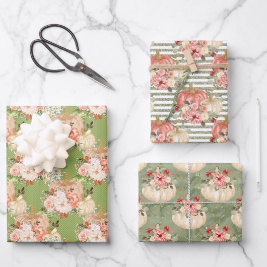 美しい緑のベビーガールかわいい水の色のカボチャ ラッピングペーパーシート (正面)