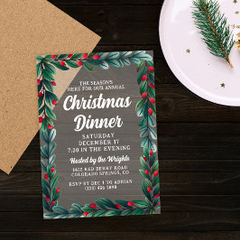 美しい緑のベリーフレームクリスマスディナー アクリル招待状