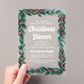 美しい緑のベリーフレームクリスマスディナー アクリル招待状 (インサイチュ (ポータブル))