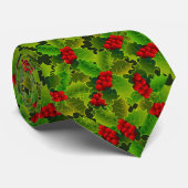 美しい緑のホリーと赤い果実のクリスマス ネクタイ (ロール)