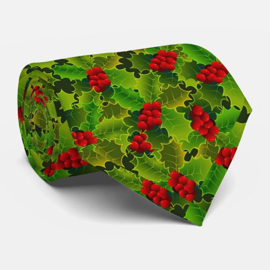 美しい緑のホリーと赤い果実のクリスマス ネクタイ (ロール)