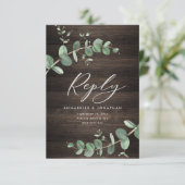 美しい緑のユーカリ結婚プトゥスのダークウッド 出欠カード (スタンド正面)