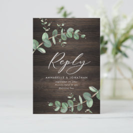 美しい緑のユーカリ結婚プトゥスのダークウッド 出欠カード